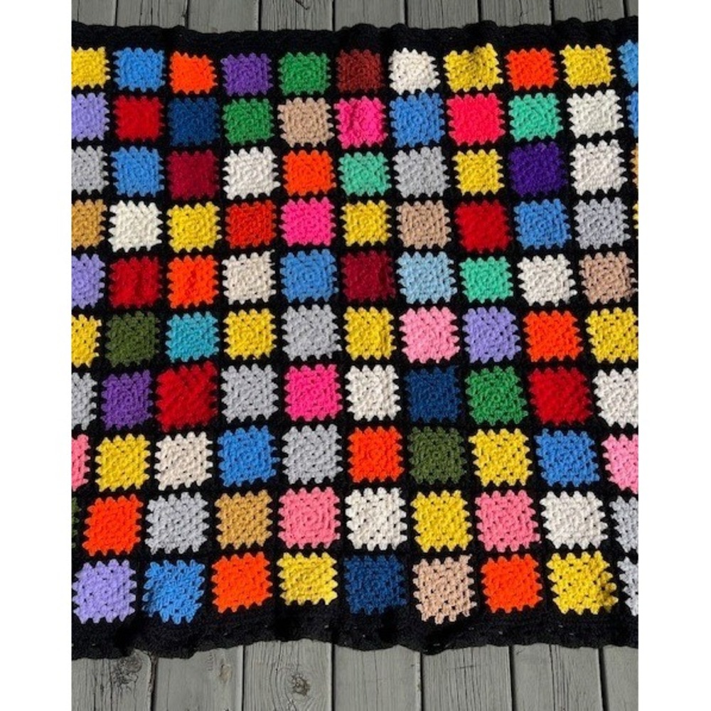 Handmade Crochet Granny Square Blanket Multi Color Patchwork Retro‎ Afghan Throw - Picture 4 of 9